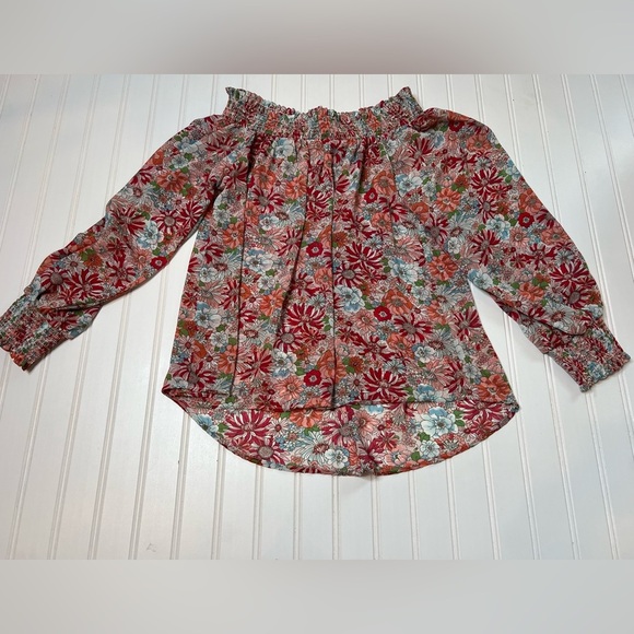 Umgee Smocked Off Shoulder Floral Blouse Semi Sheer Long Sleeve Small - Picture 1 of 3